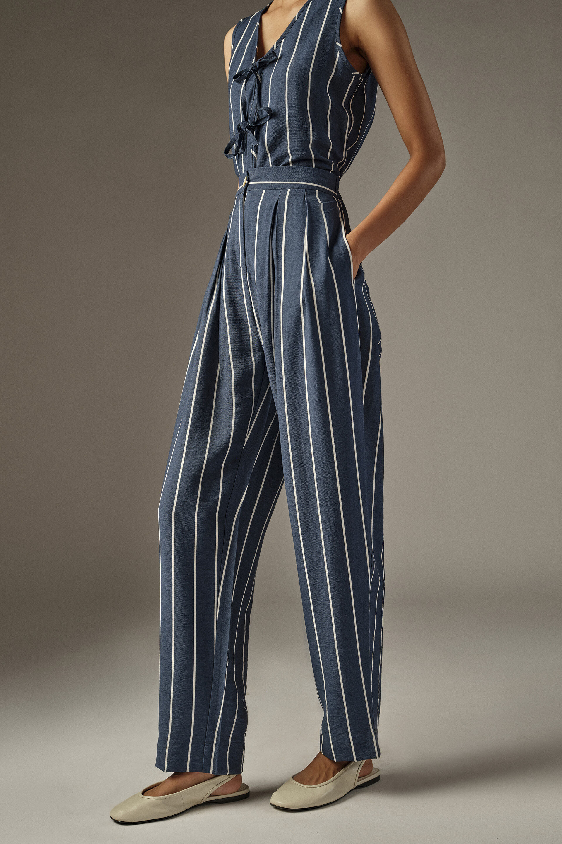 Striped Barrel Pants in Blue, Navy, image 2